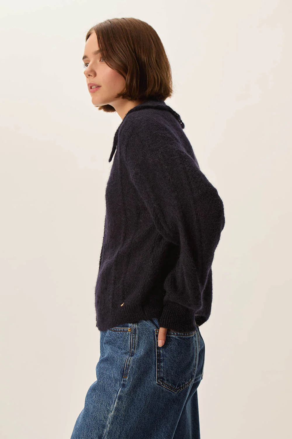 Des petits hauts vest capucine marine blauw
