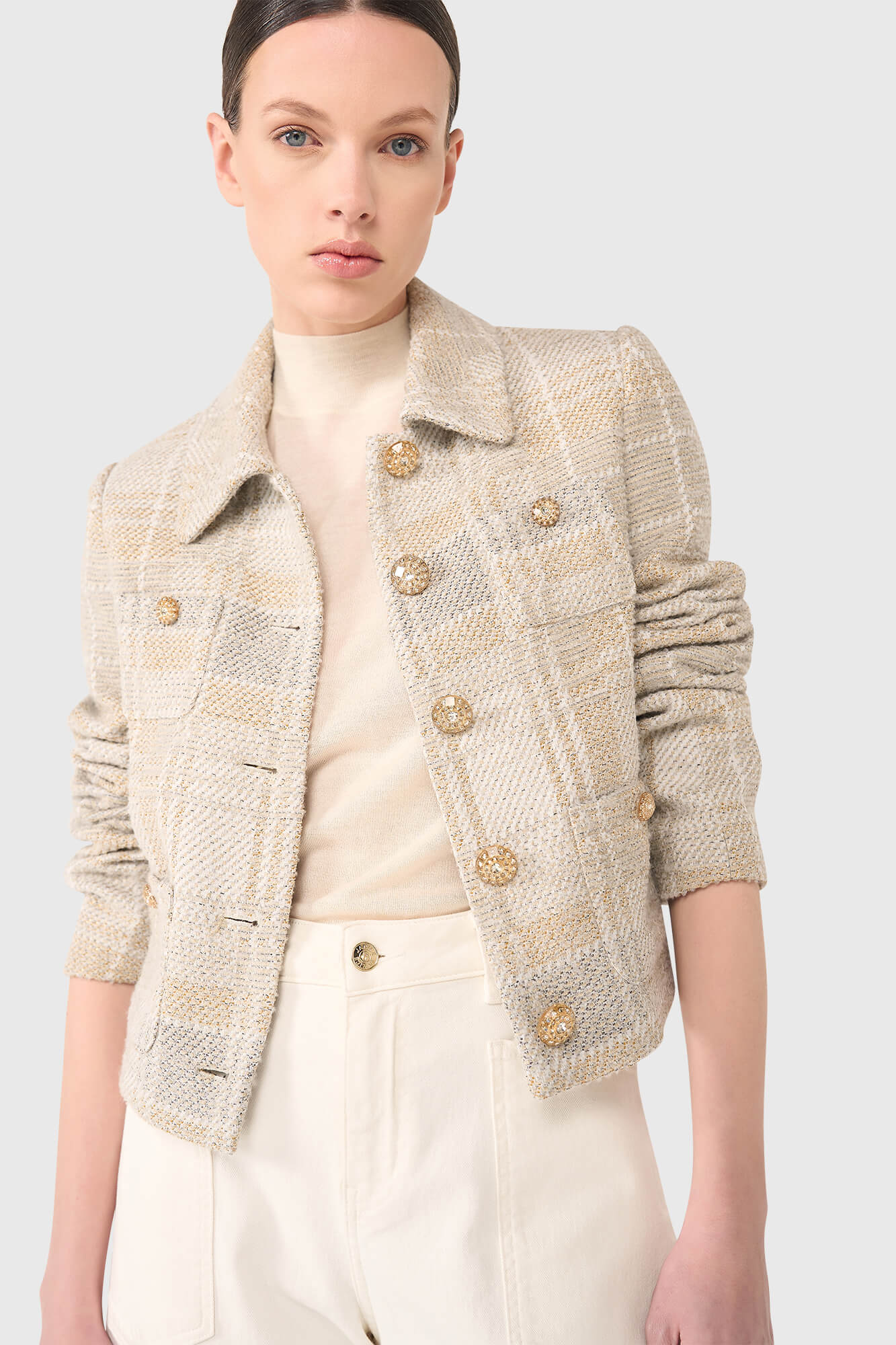 Janice grijs tweed lurex jas tatum