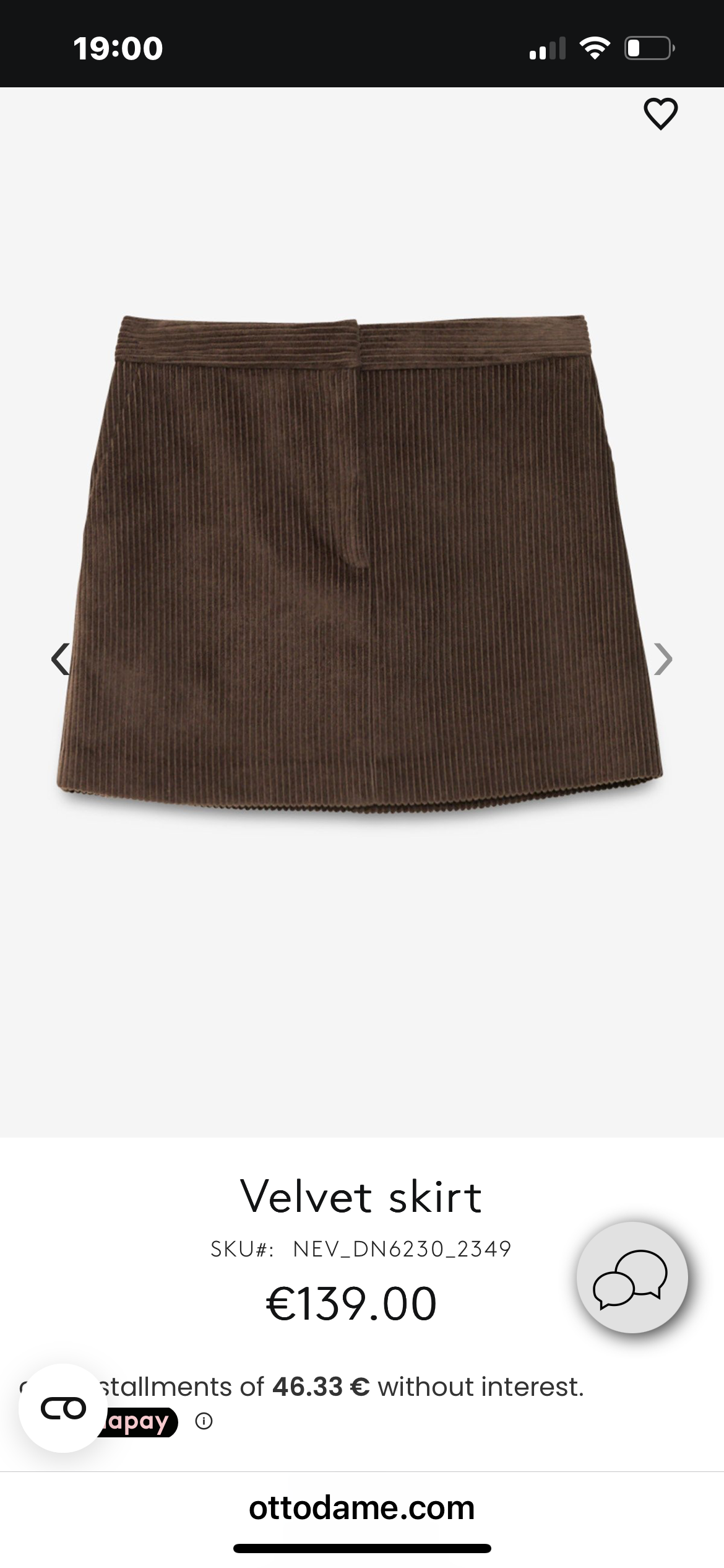 Ottodame velvet skirt