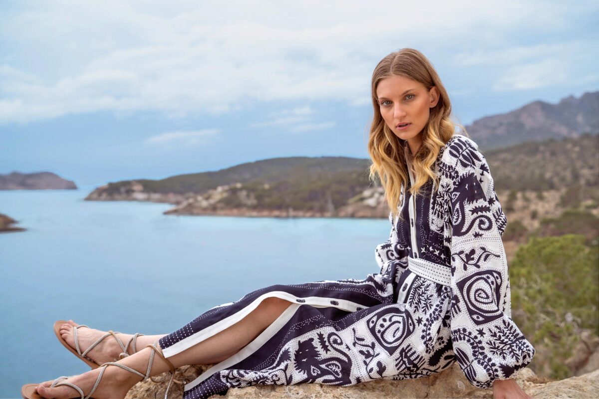 IVI LION BLUE Linen Dress