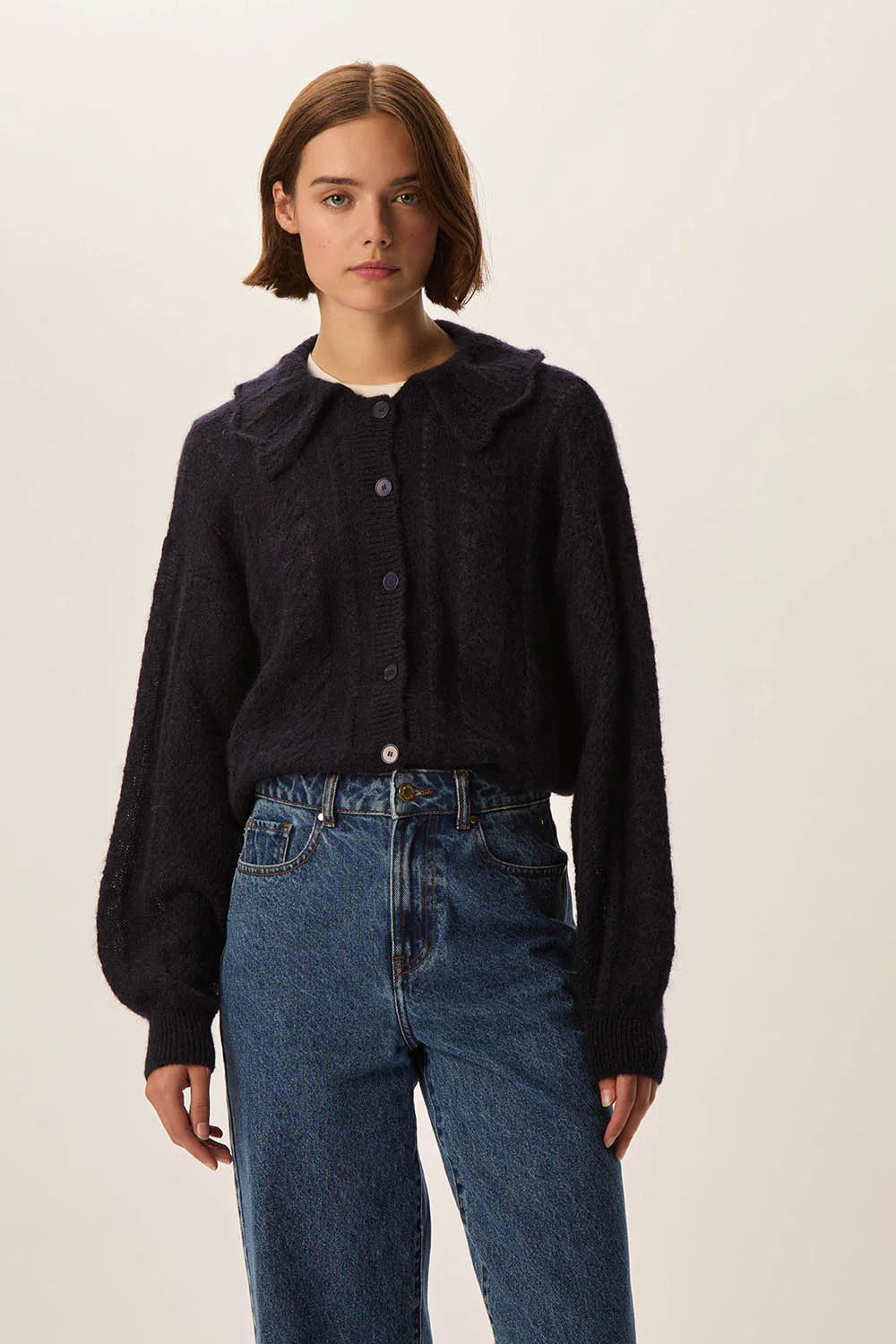 Des petits hauts vest capucine marine blauw
