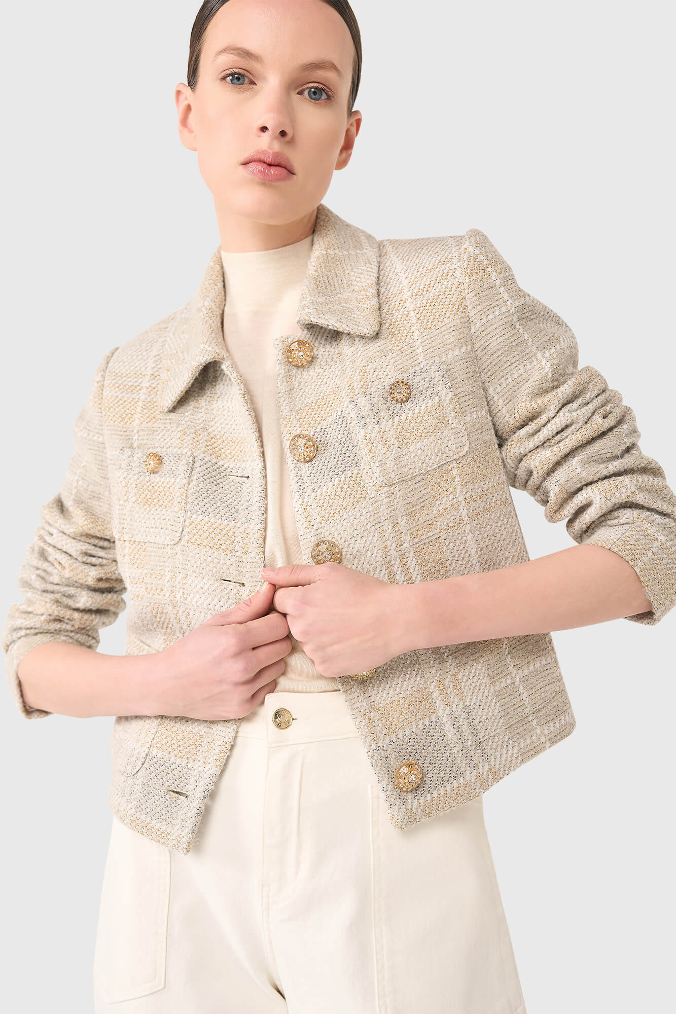 Janice grijs tweed lurex jas tatum