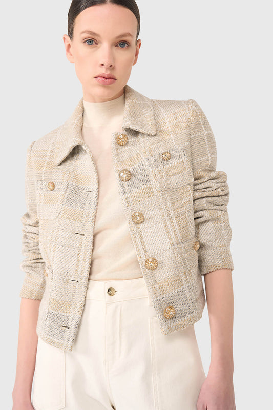 Janice grijs tweed lurex jas tatum