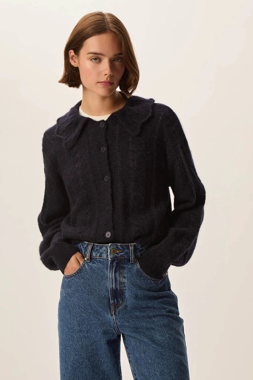 Des petits hauts vest capucine marine blauw