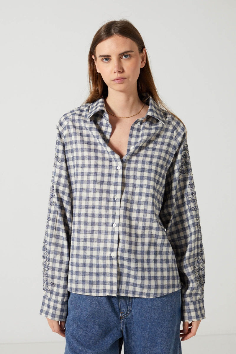Charlie Joe lisou blouse blauw check