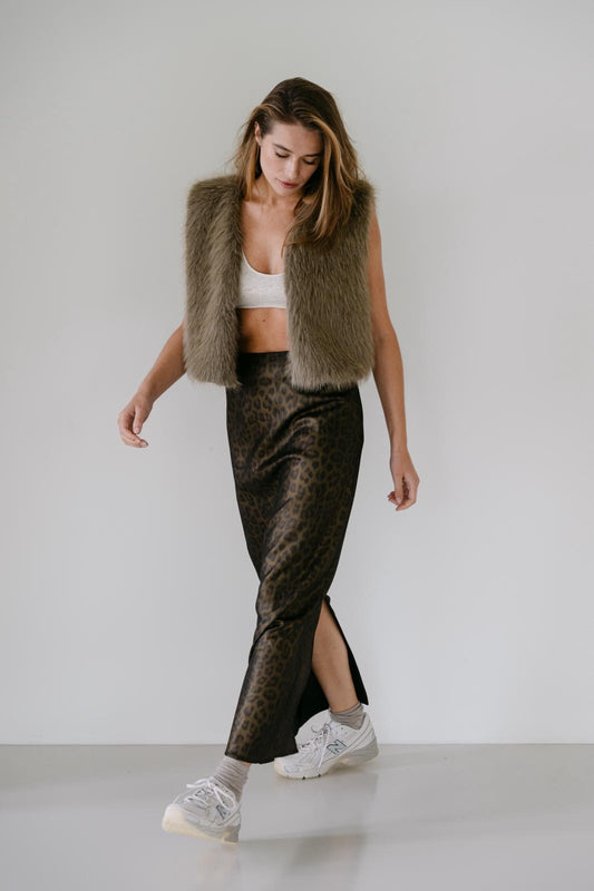 Aimee the label fake fur gilet kaki groen