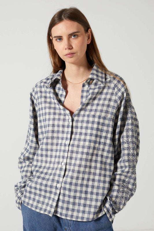 Charlie Joe lisou blouse blauw check