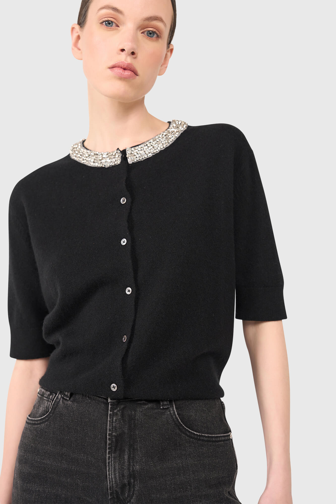 Janice vest moon zwart steentjes